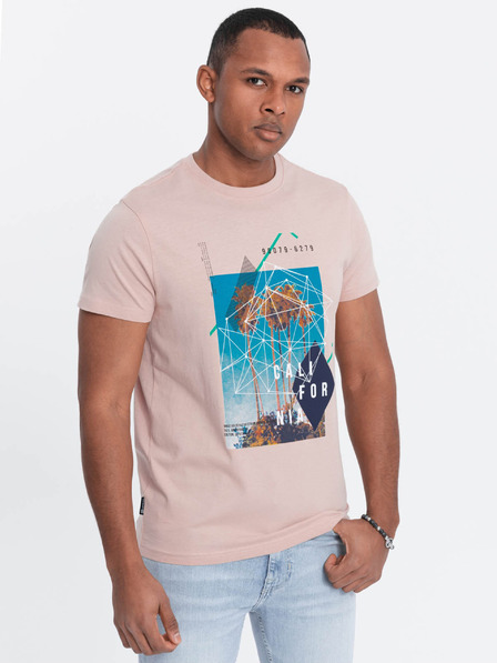 Ombre Clothing Růžové pánské tričko s potiskem California Ombre Clothing