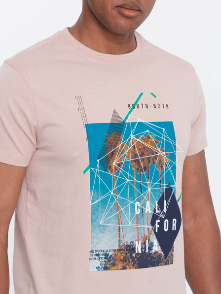 Ombre Clothing Růžové pánské tričko s potiskem California Ombre Clothing