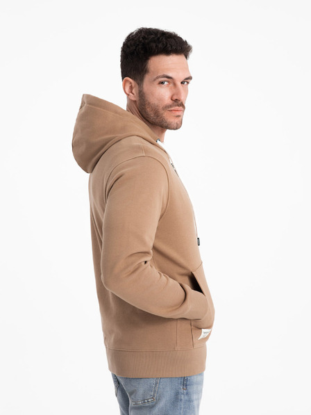 Ombre Clothing Hnědá pánská basic mikina na zip s kapucí Ombre Clothing