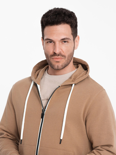 Ombre Clothing Hnědá pánská basic mikina na zip s kapucí Ombre Clothing