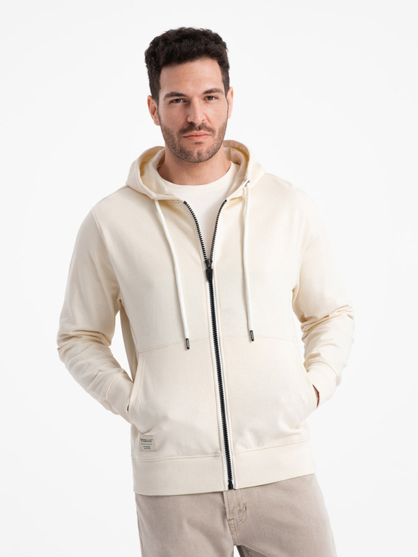 Ombre Clothing Krémová pánská basic mikina na zip s kapucí Ombre Clothing