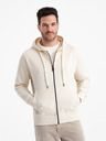 Ombre Clothing Krémová pánská basic mikina na zip s kapucí Ombre Clothing