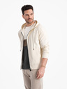 Ombre Clothing Krémová pánská basic mikina na zip s kapucí Ombre Clothing