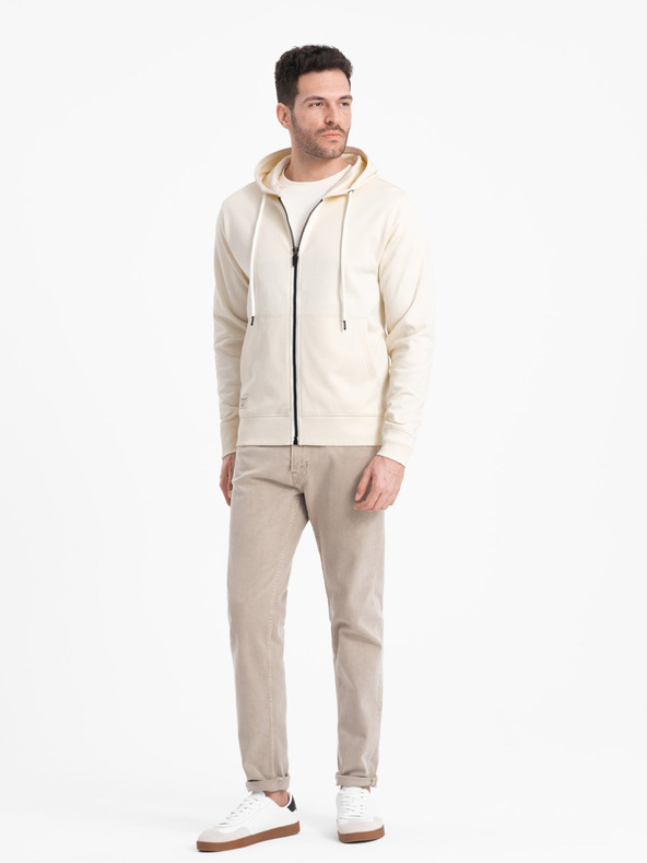 Ombre Clothing Krémová pánská basic mikina na zip s kapucí Ombre Clothing