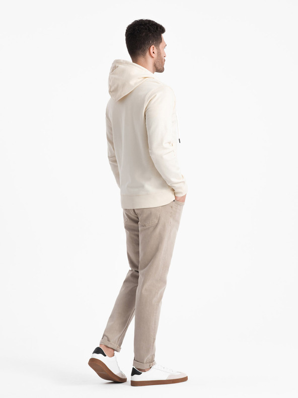 Ombre Clothing Krémová pánská basic mikina na zip s kapucí Ombre Clothing