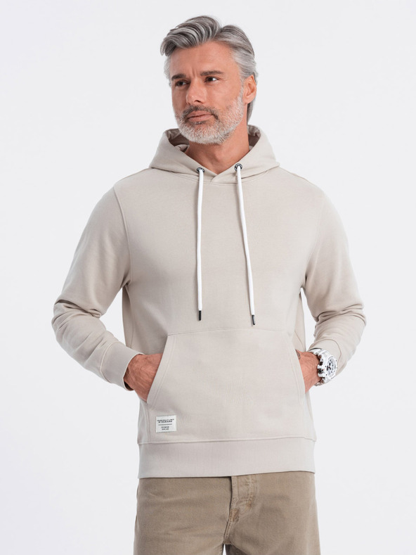 Ombre Clothing Béžová pánská mikina s klokankou a kapucí Ombre Clothing
