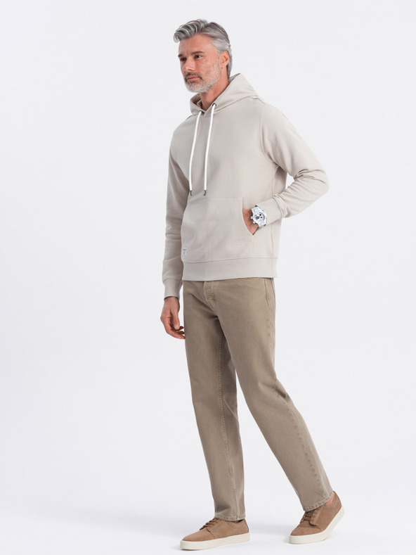 Ombre Clothing Béžová pánská mikina s klokankou a kapucí Ombre Clothing