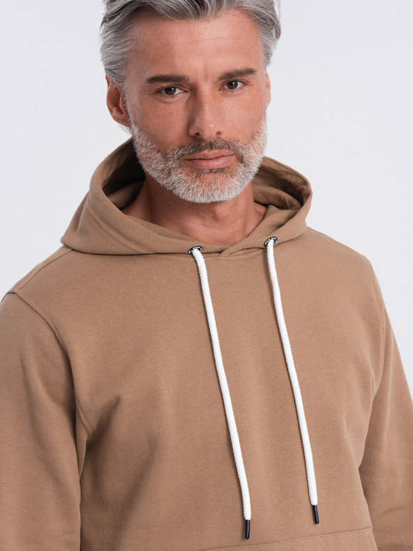 Ombre Clothing Hnědá pánská mikina s klokankou a kapucí Ombre Clothing