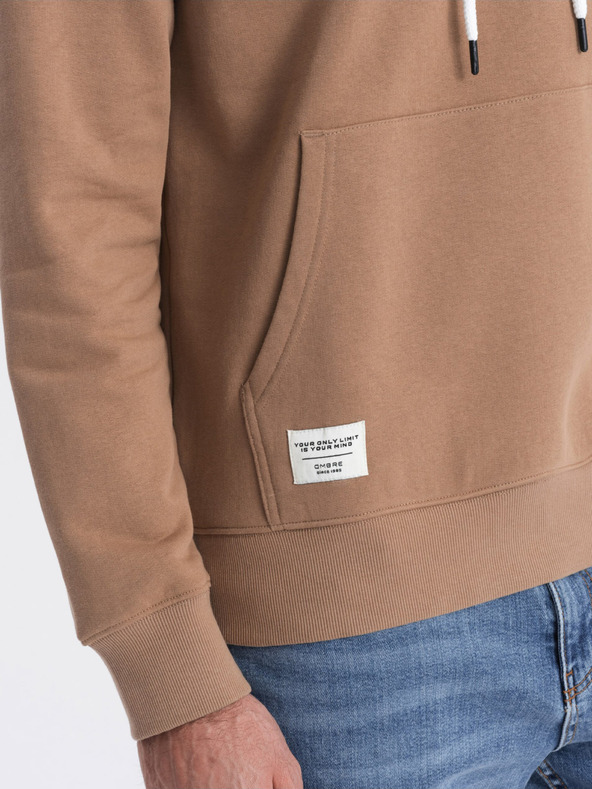 Ombre Clothing Hnědá pánská mikina s klokankou a kapucí Ombre Clothing