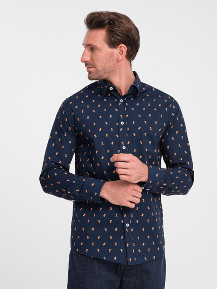 Ombre Clothing Modrá pánská vzorovaná slim fit košile Ombre Clothing