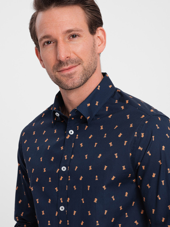 Ombre Clothing Modrá pánská vzorovaná slim fit košile Ombre Clothing