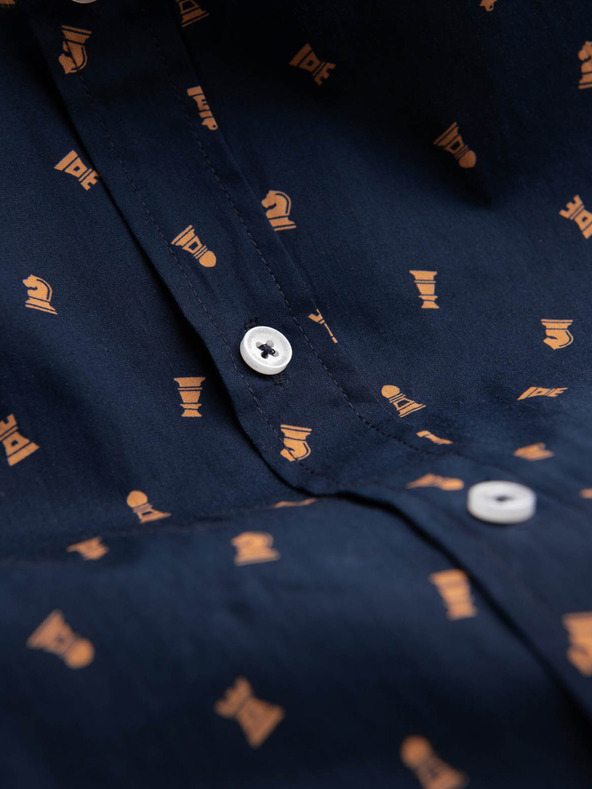 Ombre Clothing Modrá pánská vzorovaná slim fit košile Ombre Clothing