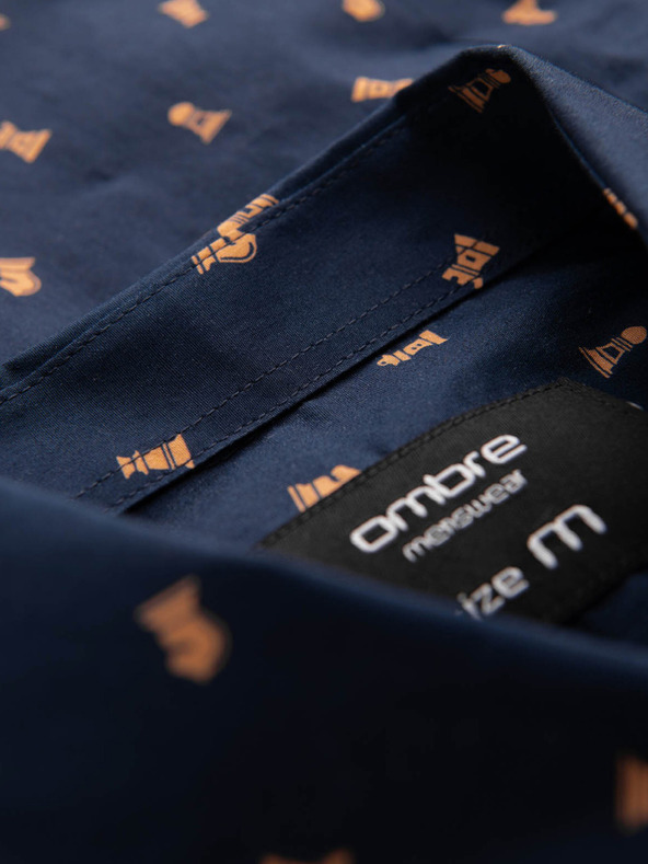 Ombre Clothing Modrá pánská vzorovaná slim fit košile Ombre Clothing