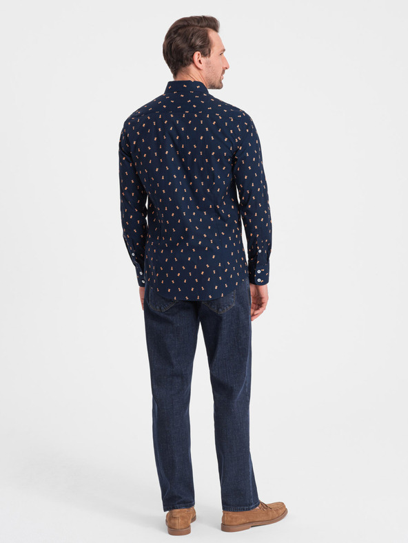 Ombre Clothing Modrá pánská vzorovaná slim fit košile Ombre Clothing