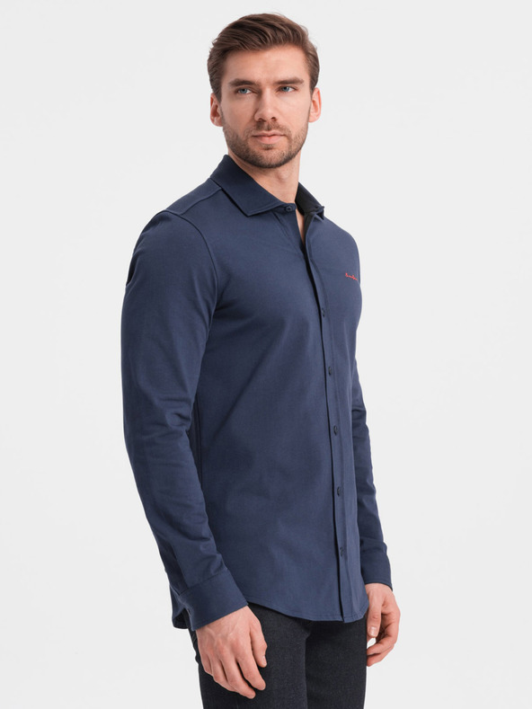 Ombre Clothing Modrá pánská žerzejová košile Ombre Clothing