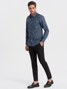 Ombre Clothing Modrá pánská vzorovaná slim fit košile Ombre Clothing