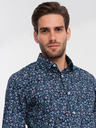 Ombre Clothing Modrá pánská vzorovaná slim fit košile Ombre Clothing