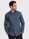 Ombre Clothing Modrá pánská vzorovaná slim fit košile Ombre Clothing