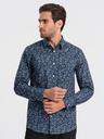 Ombre Clothing Modrá pánská vzorovaná slim fit košile Ombre Clothing