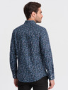 Ombre Clothing Modrá pánská vzorovaná slim fit košile Ombre Clothing