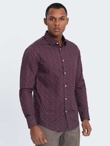 Ombre Clothing Vínová pánská vzorovaná slim fit košile Ombre Clothing