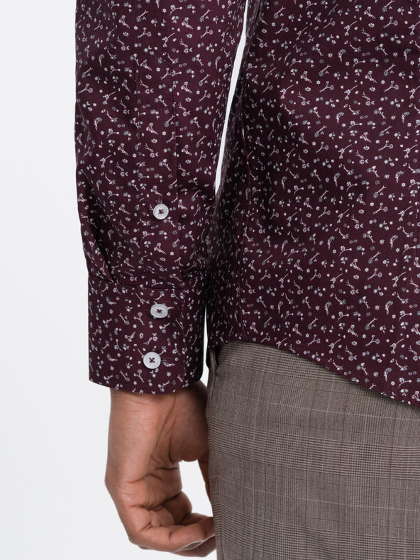 Ombre Clothing Vínová pánská vzorovaná slim fit košile Ombre Clothing