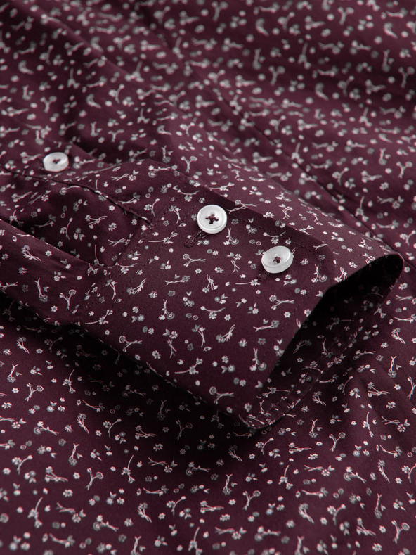 Ombre Clothing Vínová pánská vzorovaná slim fit košile Ombre Clothing