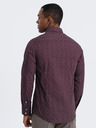 Ombre Clothing Vínová pánská vzorovaná slim fit košile Ombre Clothing