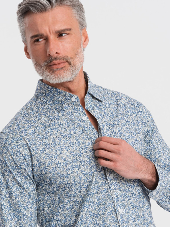 Ombre Clothing Modrá pánská vzorovaná slim fit košile Ombre Clothing