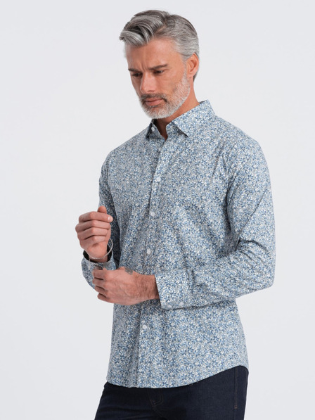 Ombre Clothing Modrá pánská vzorovaná slim fit košile Ombre Clothing