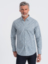 Ombre Clothing Modrá pánská vzorovaná slim fit košile Ombre Clothing