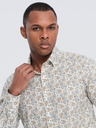 Ombre Clothing Béžová pánská vzorovaná slim fit košile Ombre Clothing