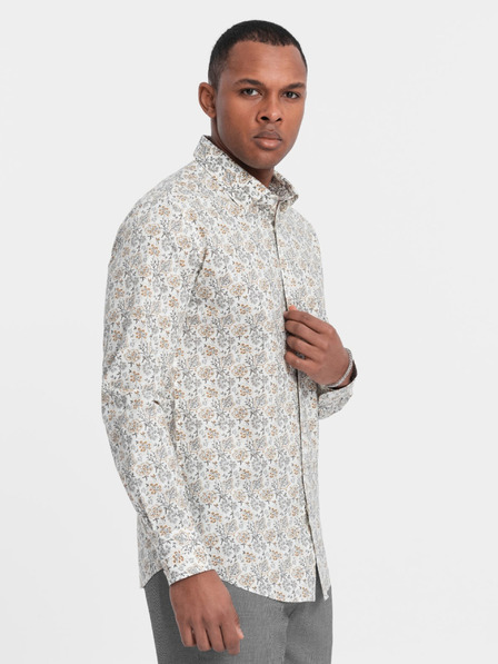 Ombre Clothing Béžová pánská vzorovaná slim fit košile Ombre Clothing