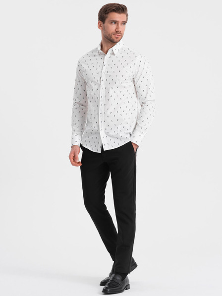 Ombre Clothing Bílá pánská vzorovaná slim fit košile Ombre Clothing