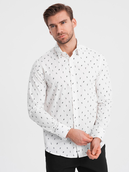 Ombre Clothing Bílá pánská vzorovaná slim fit košile Ombre Clothing