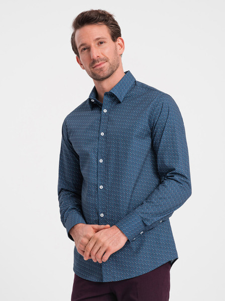 Ombre Clothing Modrá pánská vzorovaná slim fit košile Ombre Clothing