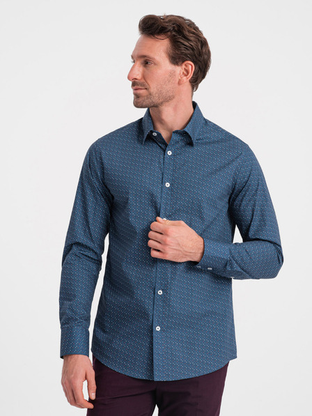 Ombre Clothing Modrá pánská vzorovaná slim fit košile Ombre Clothing