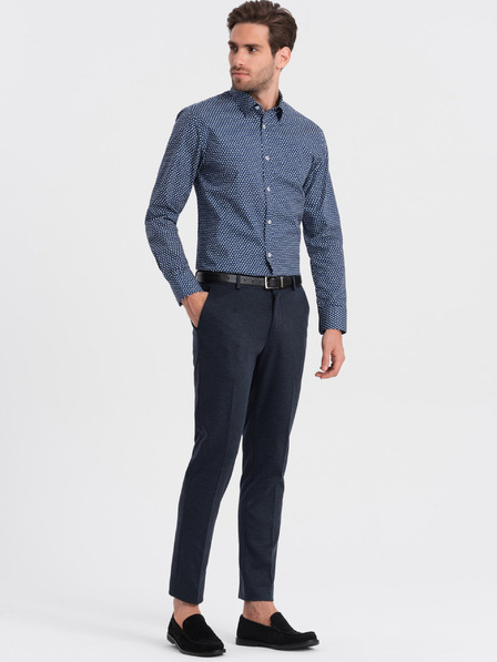 Ombre Clothing Modrá pánská vzorovaná slim fit košile Ombre Clothing