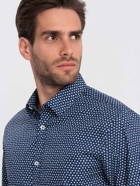 Ombre Clothing Modrá pánská vzorovaná slim fit košile Ombre Clothing