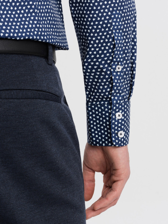 Ombre Clothing Modrá pánská vzorovaná slim fit košile Ombre Clothing