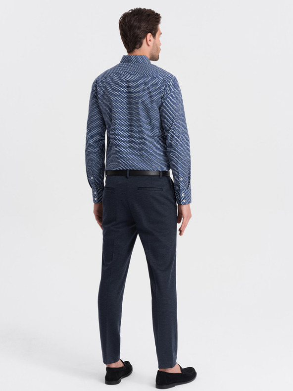 Ombre Clothing Modrá pánská vzorovaná slim fit košile Ombre Clothing