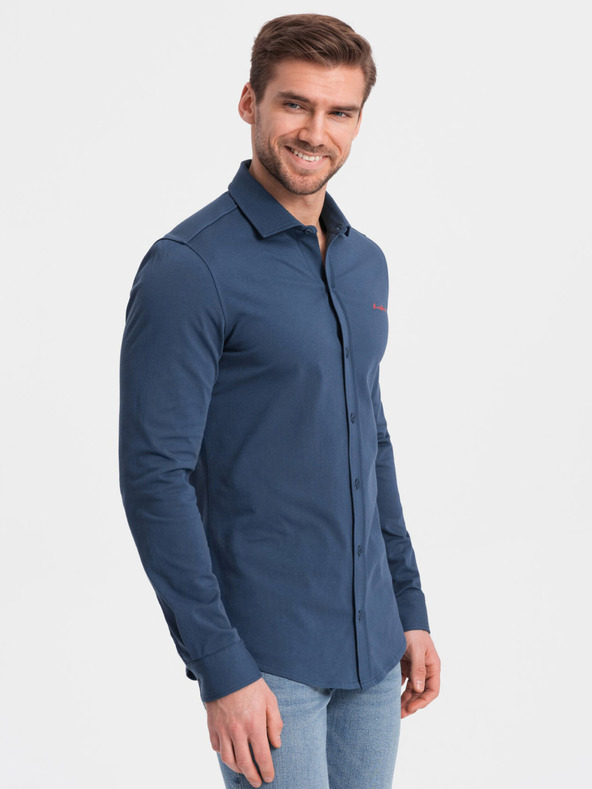 Ombre Clothing Modrá pánská žerzejová košile Ombre Clothing
