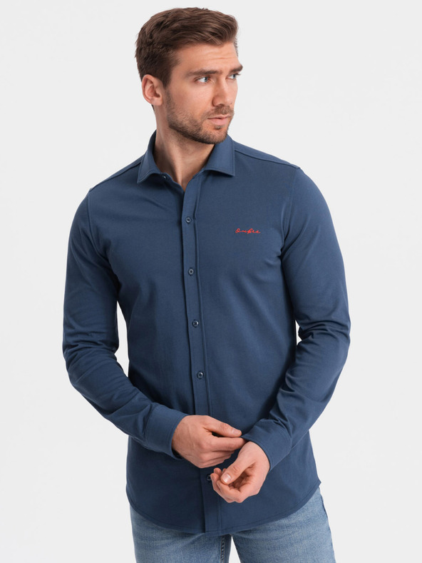 Ombre Clothing Modrá pánská žerzejová košile Ombre Clothing