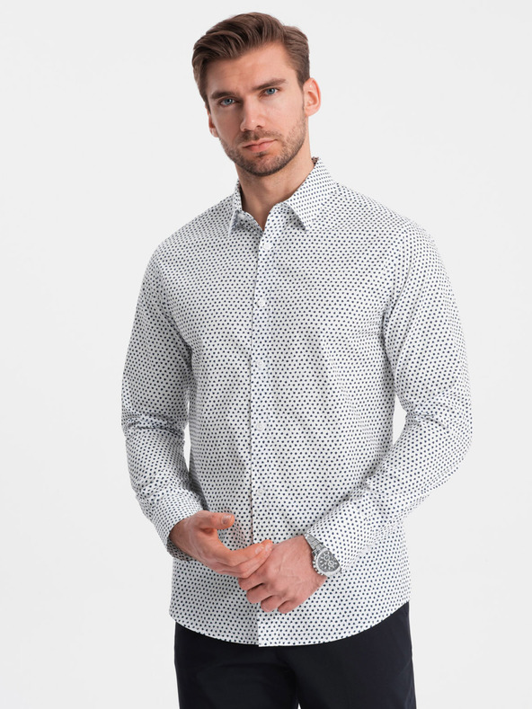 Ombre Clothing Bílá pánská vzorovaná slim fit košile Ombre Clothing
