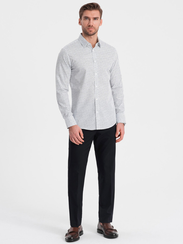 Ombre Clothing Bílá pánská vzorovaná slim fit košile Ombre Clothing