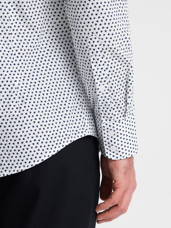 Ombre Clothing Bílá pánská vzorovaná slim fit košile Ombre Clothing