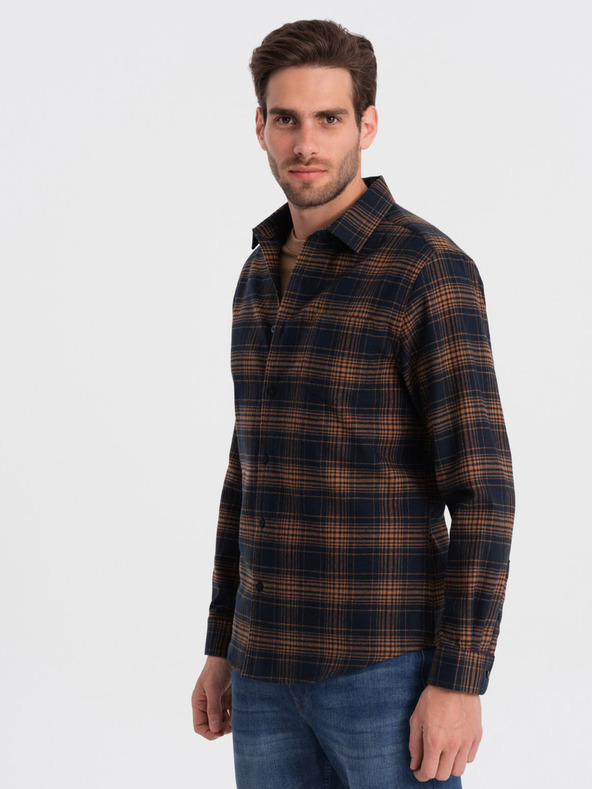 Ombre Clothing Tmavě modrá pánská kostkovaná flanelová košile Ombre Clothing