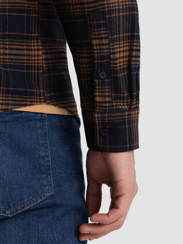 Ombre Clothing Tmavě modrá pánská kostkovaná flanelová košile Ombre Clothing