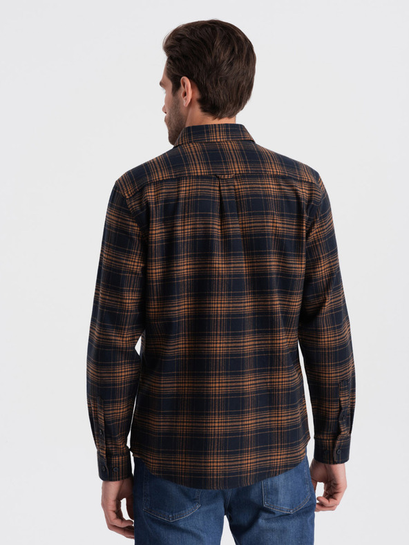 Ombre Clothing Tmavě modrá pánská kostkovaná flanelová košile Ombre Clothing