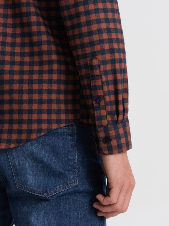 Ombre Clothing Tmavě modrá pánská kostkovaná flanelová košile Ombre Clothing